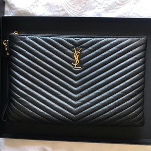Authentic YSL Large Chevron Quilted Wristlet Pouch